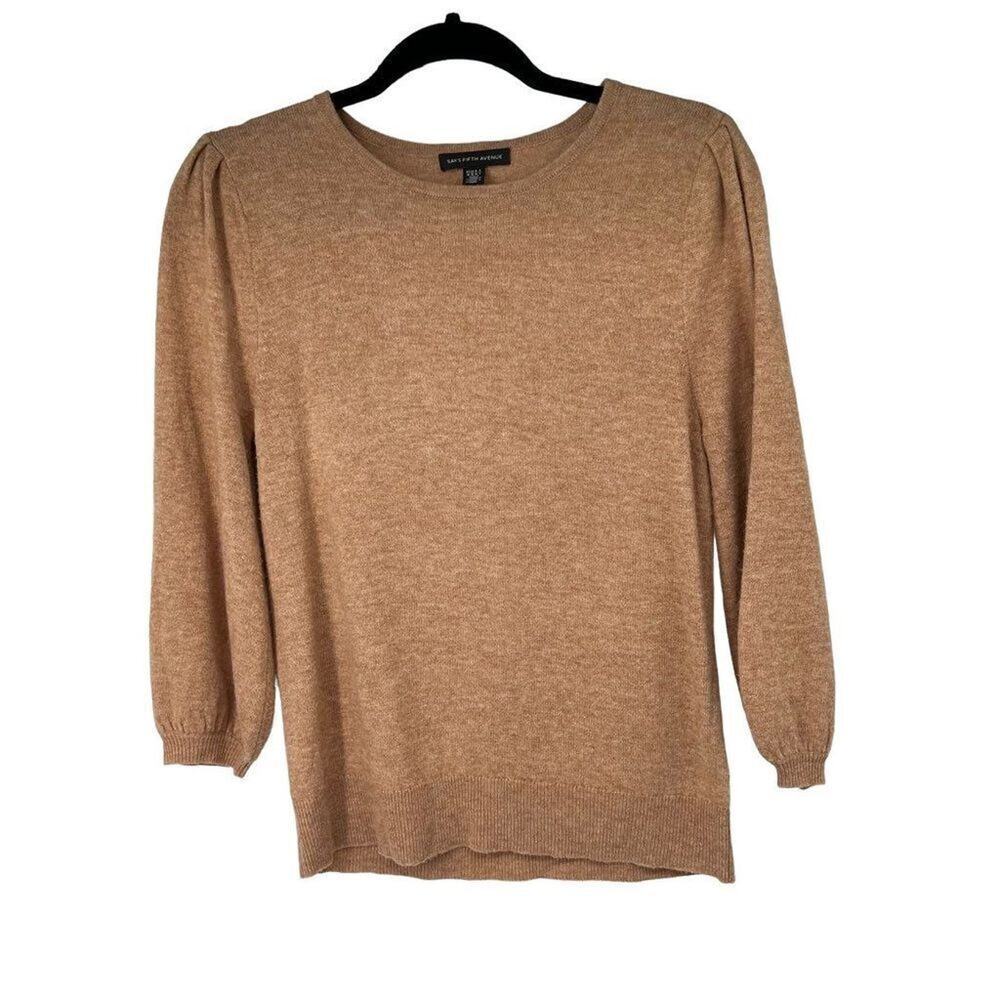 Saks Fifth Avenue‎ Camel Brown 3/4 Sleeve Viscose Yak Blend Sweater M